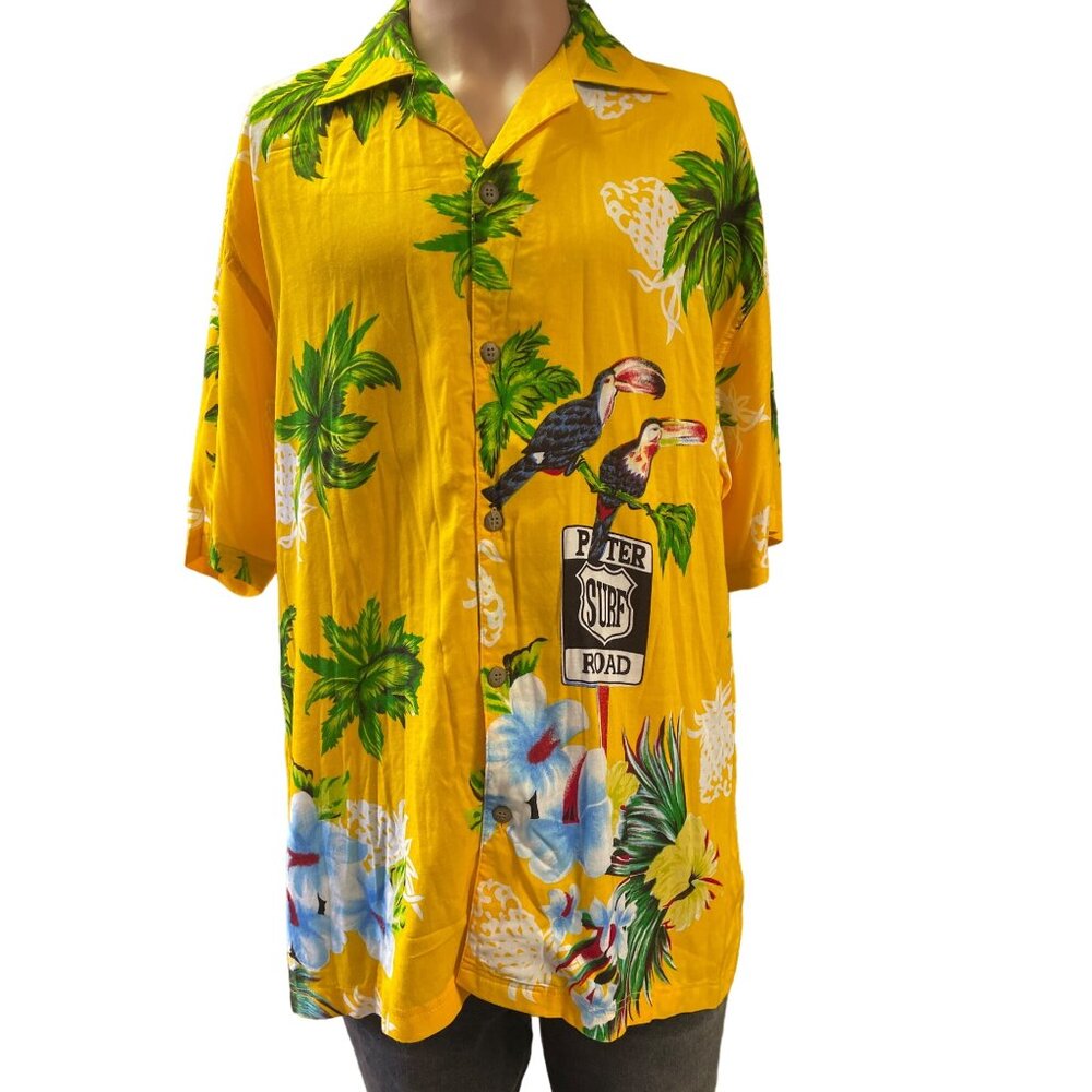 Thumbs Up Men's Yellow Palms Short Sleeve  Button up Shirt Size M SKU 2774